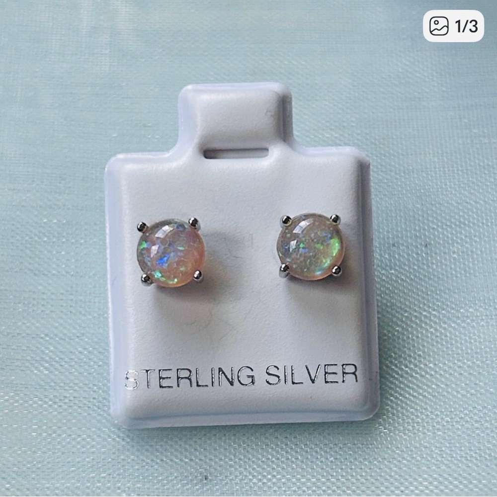 Sterling Silver Opal Stud‎ Earrings